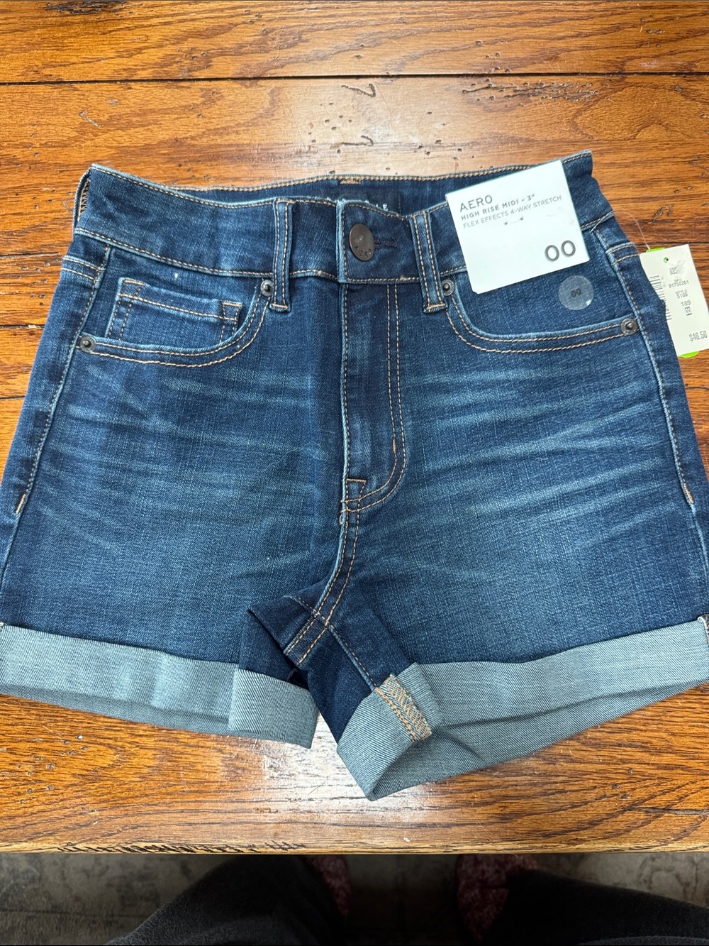 Aeropostale Dark Indigo High-Rise Rolled Denim Shorts